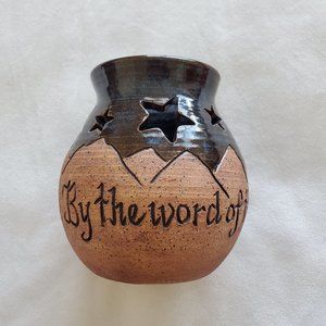 By the Word of the Lord were the Heavens Made Pottery Candle Holder Stars Blue
